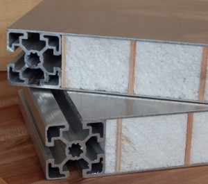 T slot aluminum insulated torsion box panels in T1 or T3 exposed slots panel connection