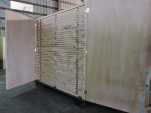 trade show display wall panels packed inside crate on wheels