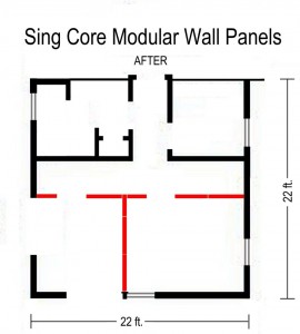 Walls built in minutes with insulated Sing honeycomb modular wall panels
